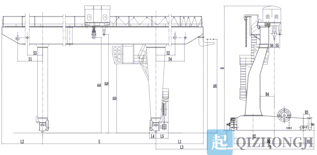 32噸偏掛門式起重機結構圖