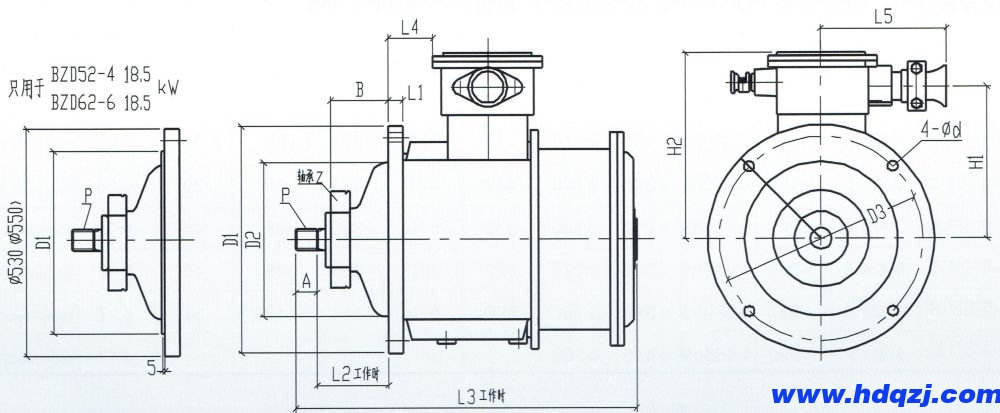 BZD系列防爆電動(dòng)葫蘆主起升一機(jī)雙速電動(dòng)機(jī)圖片與外形尺寸圖