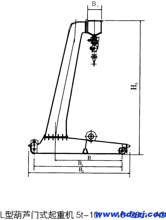 L型電動(dòng)葫蘆門式起重機(jī)側(cè)面結(jié)構(gòu)圖